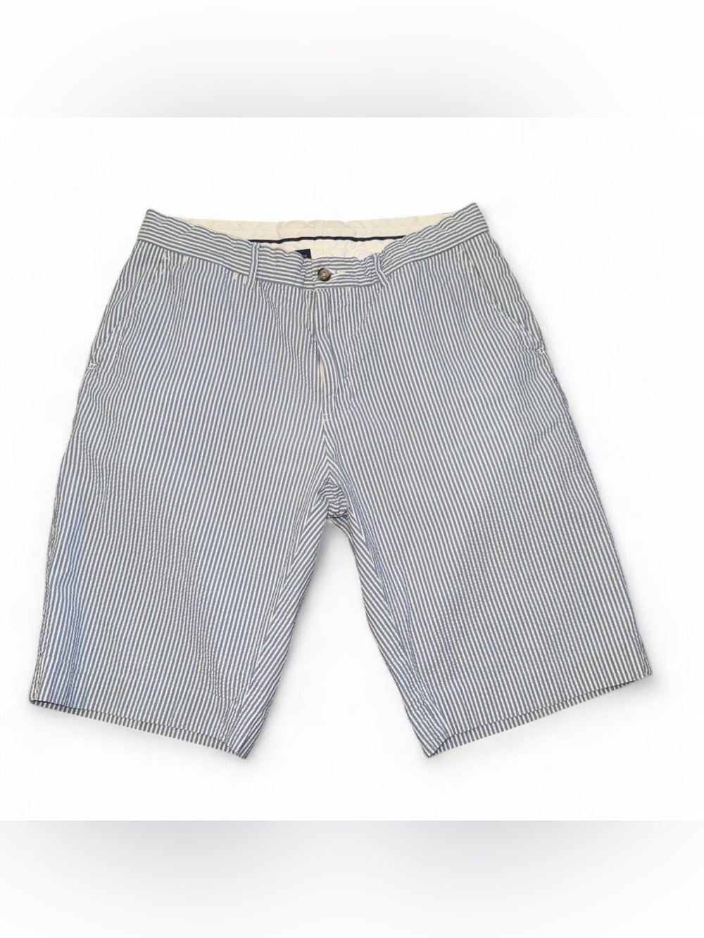 Polo Ralph Lauren Seersucker Flat Front Shorts Blue White Stripe Size 34